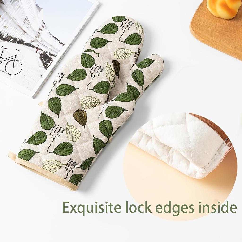 2 szt. Premium Pogrubione Denimowe Rękawice Kuchenne z Wzorem Liści - Żaroodporne, Antypoślizgowe, Wygodny Chwyt Rękawice Kuchenne do Pieczenia, Gotowania i Użytku w Mikrofalówce