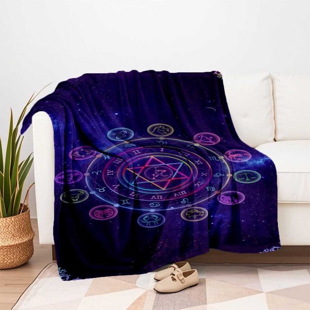 "Zodiac Wheel Astrology Mandala Wall Art Print"Blanket Flannel Throw Blanket for Sofa, Bed, Travel, Camping, Office