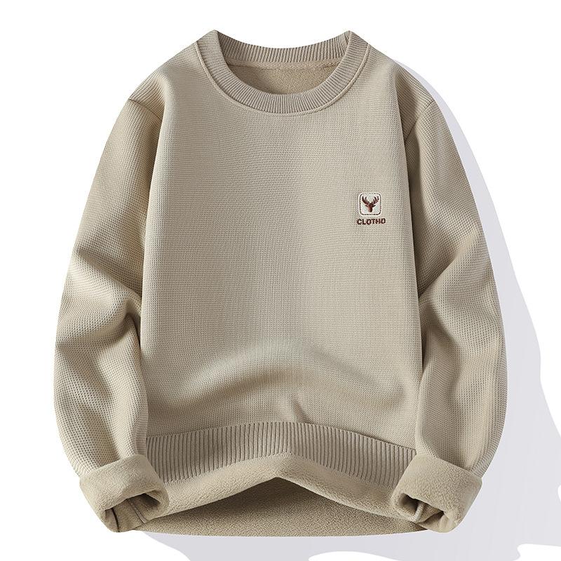 

Men s Autumn and Winter Thickened Integrated Velvet Inner with Primer Knitted Sweater Korean Version Versatile Loose Thermal Pullover M хаки