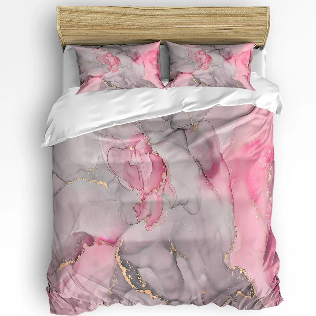 Marble Gradient Pink Duvet Cover With Pillow Case Custom 3pcs Bedding Set Quilt Cover Double Bed Home Textile