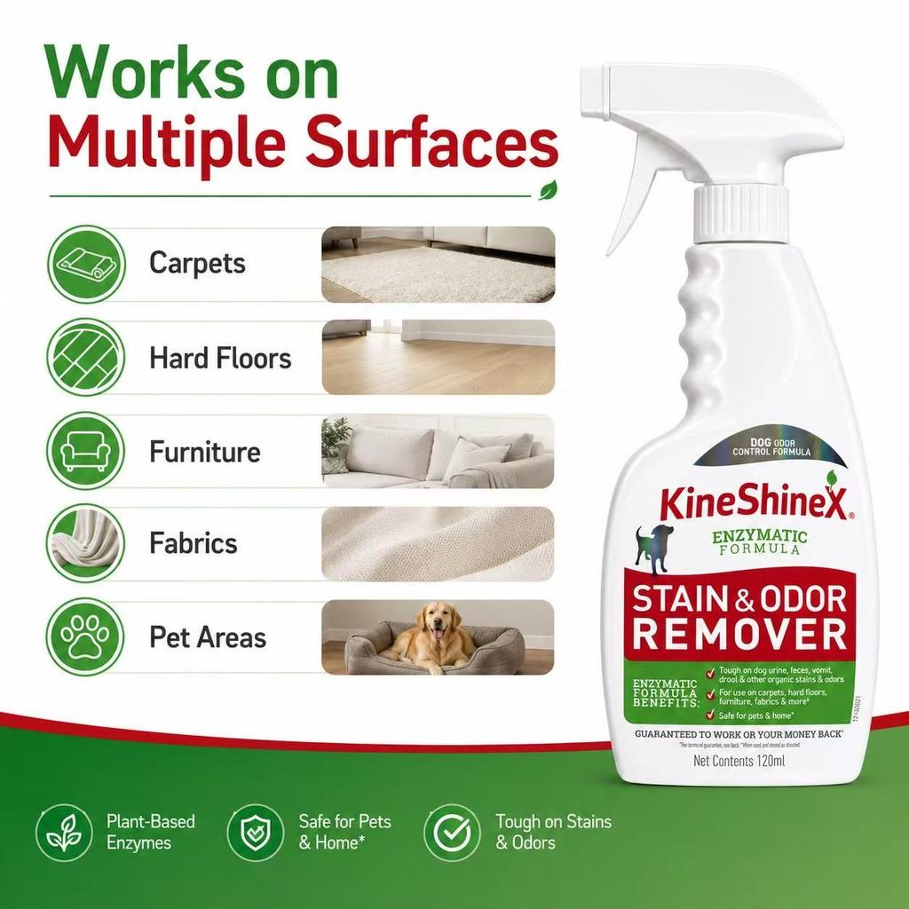 KAUFE 1 ERHALTE 2 GRATIS KineShineX Haustier-Enzym-Urin- & Geruchsreiniger-Spray - Aktiver enzymatischer Fleckenentferner & Geruchsneutralisierer für Hunde & Katzen