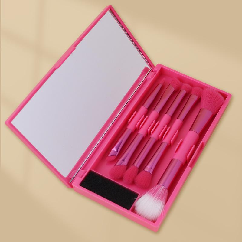 5-Piece Double-Ended Eyeshadow and Eyeliner Brush Set with Mirror