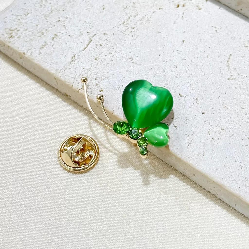 Emerald Cat's Eye Butterfly Brooch