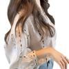 Women's Cotton Linen V-Neck Long Sleeve Blouse - Spring/Autumn Loose Casual Style
