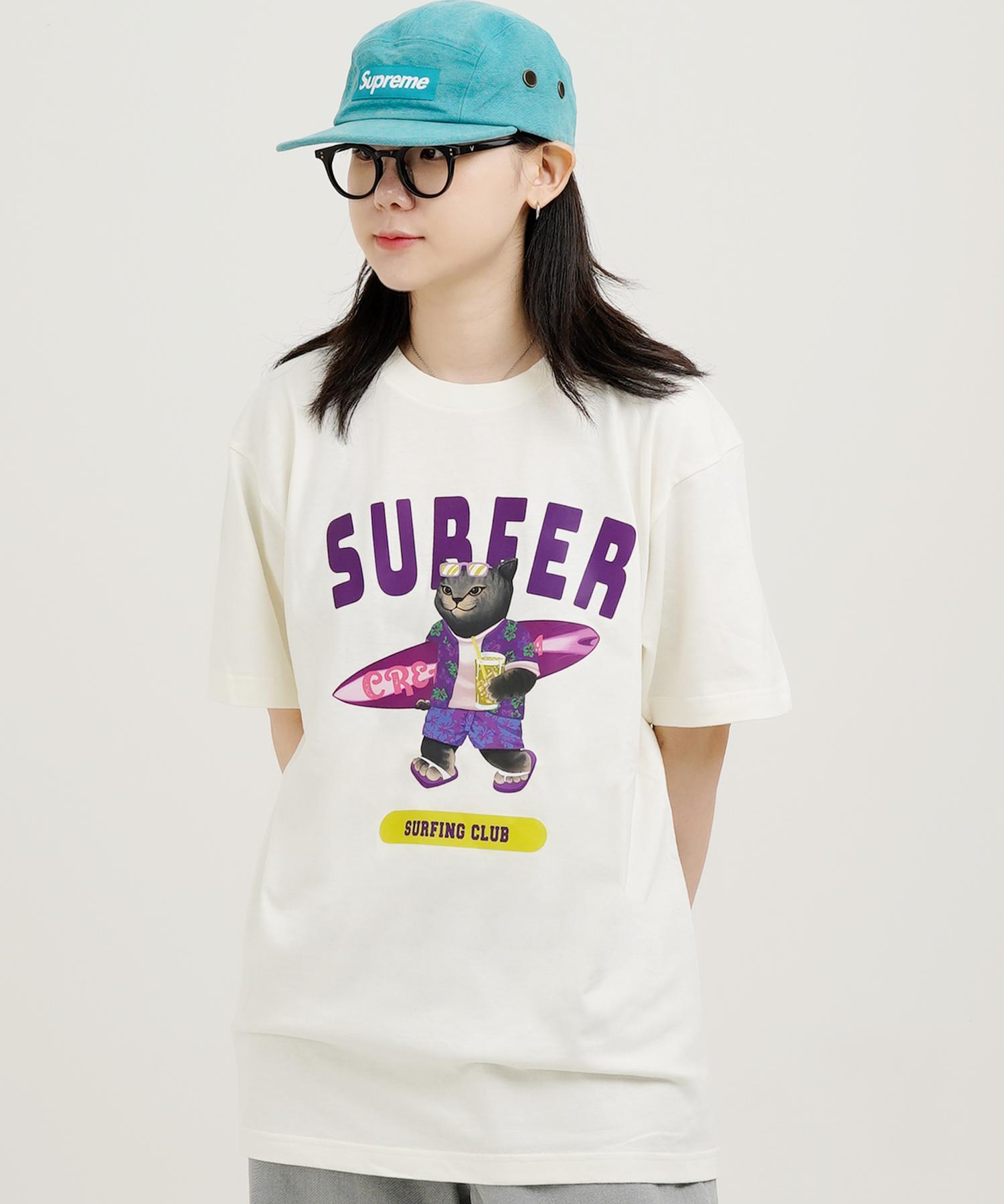 Cream Soda Lab Gray Surfer Short Sleeve Tee Ivory Purple L
