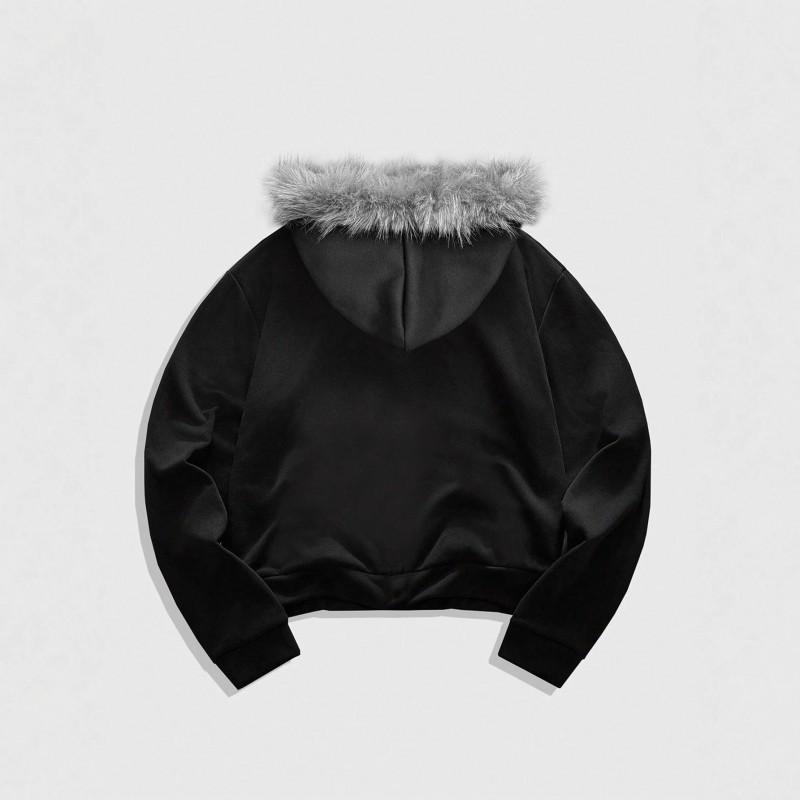 Gothic Streetwear Hooded Zip-Up Sweatshirt Unisex Oversized Print Pullover Winter