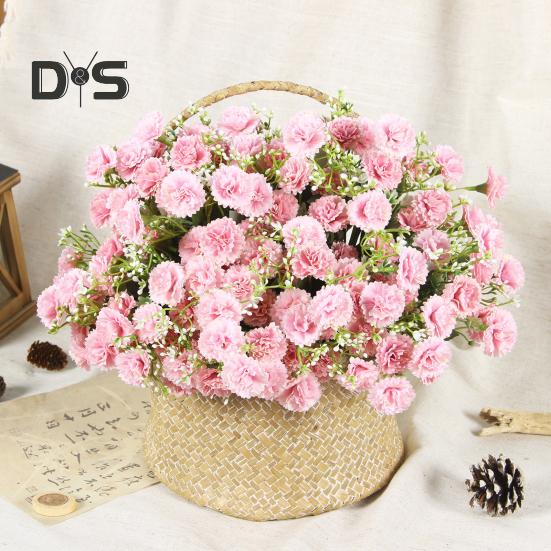 Artificial Carnation 20 Heads Realistic Fake Silk Flower Wedding Party Home Office Table Centerpiece Faux Floral Plants Branch Decoration