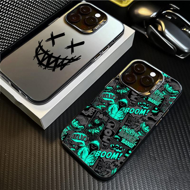 Black Comic Style Phone Case For iPhone 14 Pro Max Plus 16 15 11 12 13 Pro Max Mini X XS XR 7 8 Plus SE Shockproof Cover