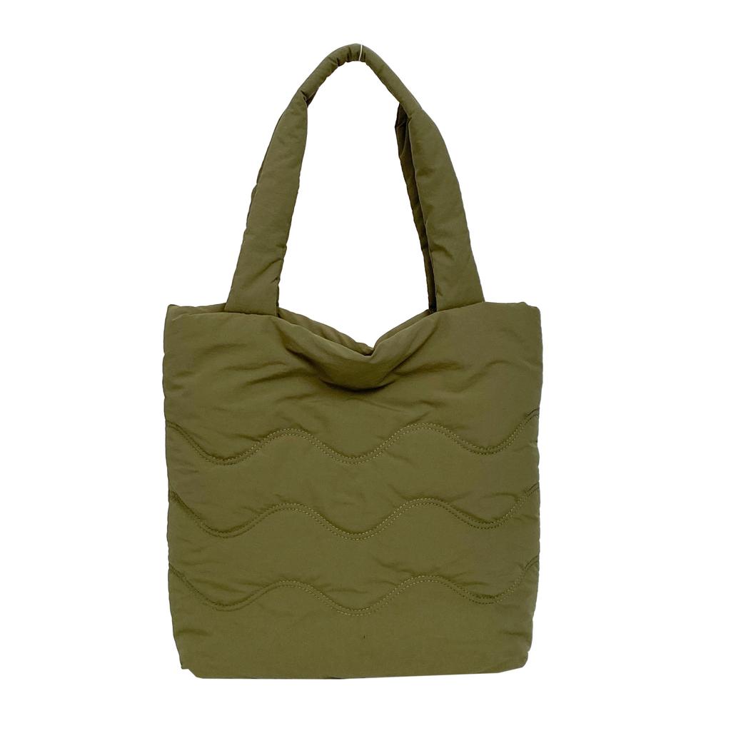 Soft waxy cotton tote bag Female commuter student class shoulder bag Lightweight nylon bag Solid color waterproof handbag