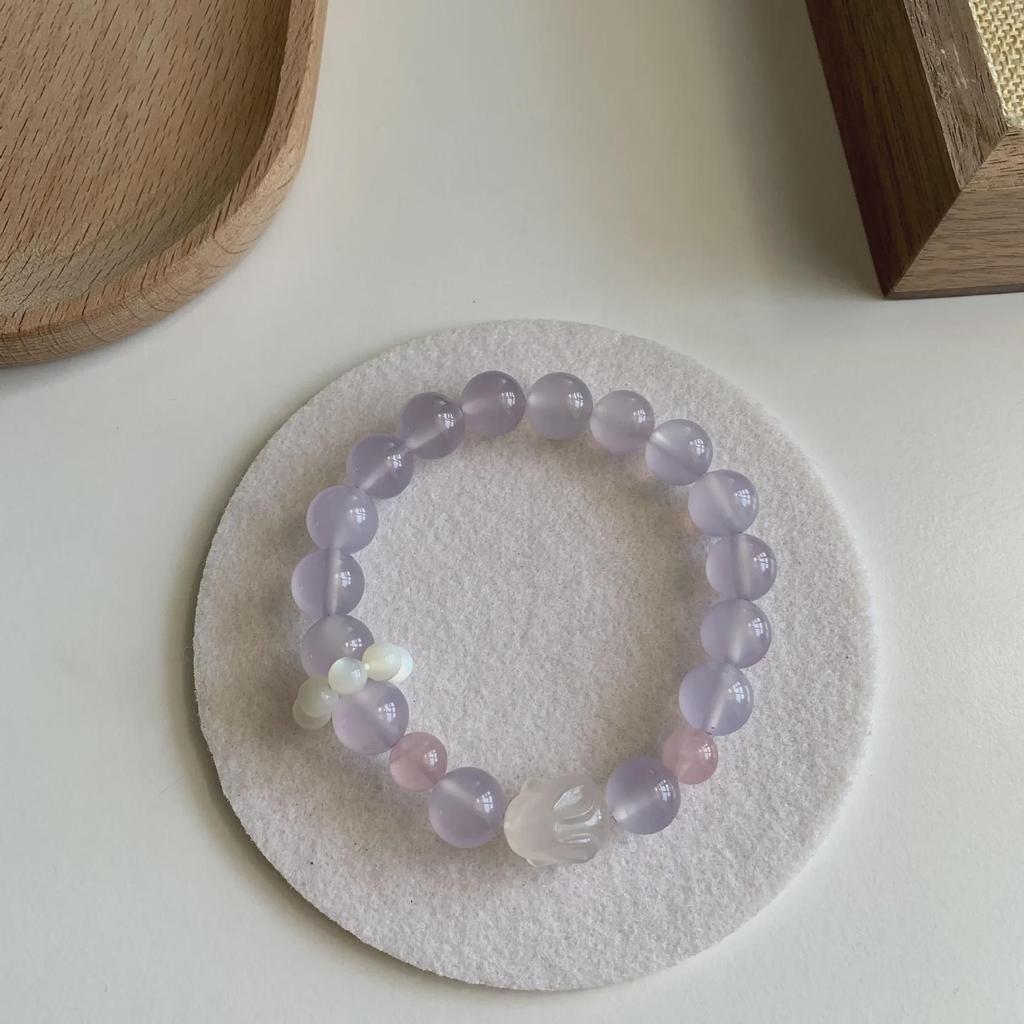Violet Chalcedony Lychee Agate & Strawberry Crystal Bracelet for Women and Girls