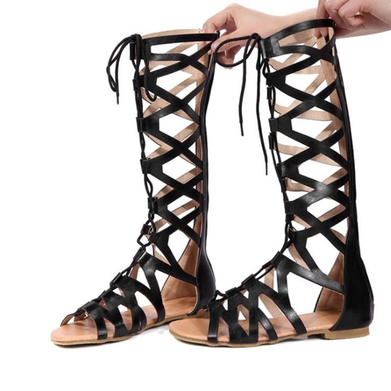 Stivali gladiatore alti alla moda estivi Sandali piatti stile romano causali