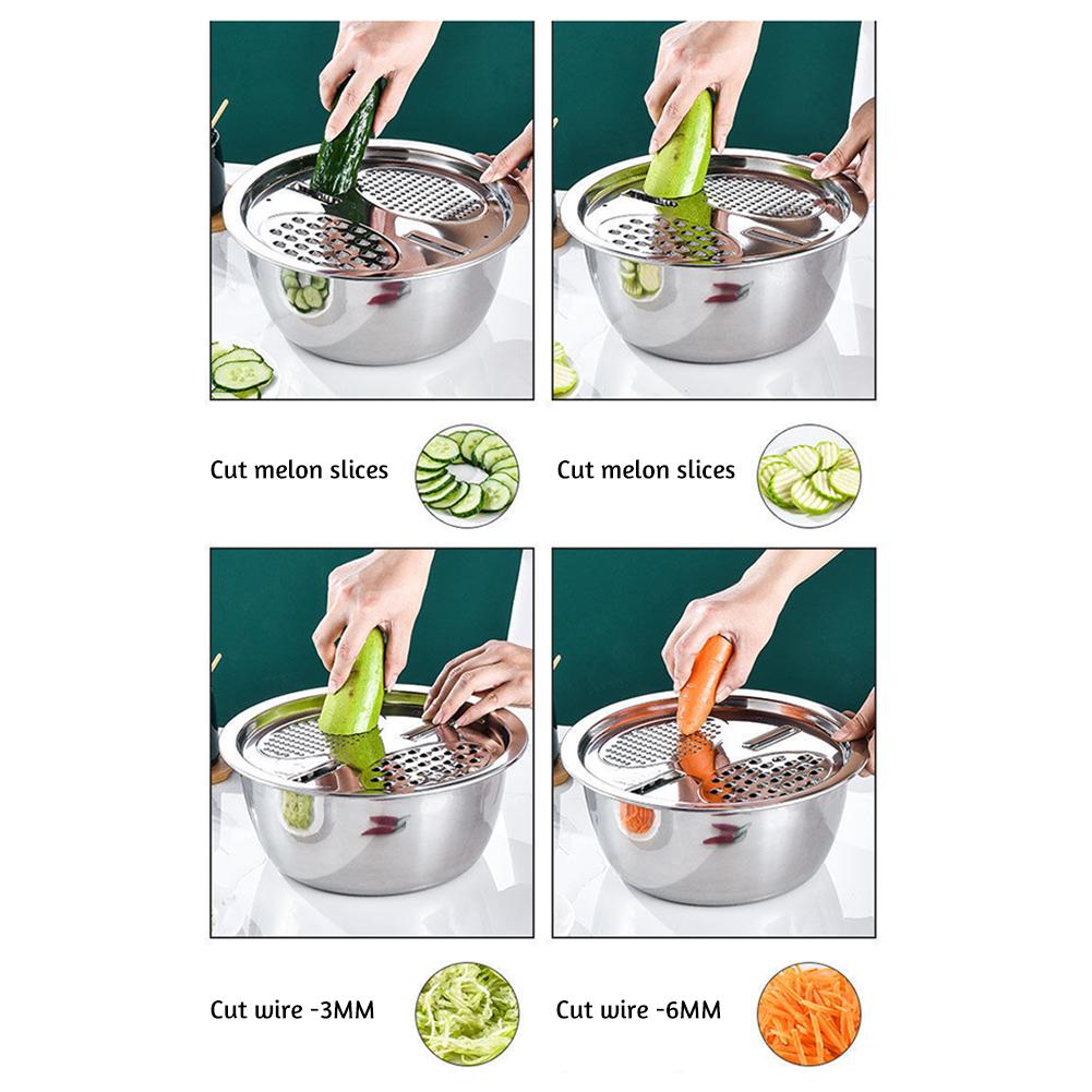 Stainless Steel Drain Basin With Slicing Tool Household Veggie Washing Strainer For Carrots Fruit