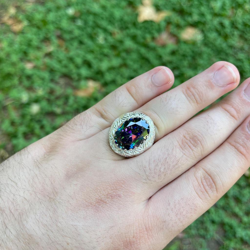 925K Mystischer Topas Herrenring, Regenbogentopas Herrenring, türkischer handgefertigter Silberring, einzigartige Geschenkidee für Männer, türkischer Desgin-Ring