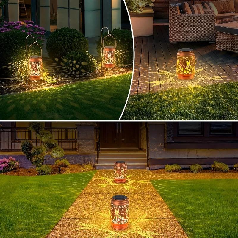 1PC Iron Solar Lantern Outdoor Solar Powered Garden Light Pathway Patio Yard Balcony Decorative Weatherproof Landscape Lighting