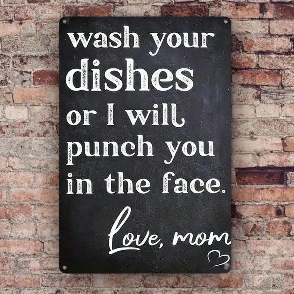 

1PC Funny Wash Dishes or I ll Punch You Metal Sign - Durable Kitchen Decor, Humorous Black & White Wall Art, Fun Gift 20x30cm коричневый