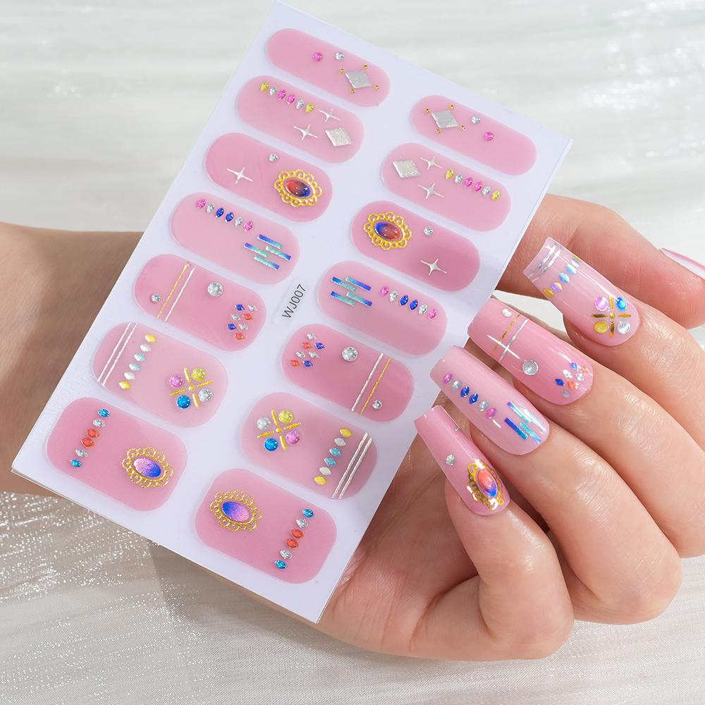 14 Tips/sheet Women Girls Full Cover Self-adhesive Nail Polish Stickers Baking Free Marble, Shell Pattern Nail Wrap Decals Decor