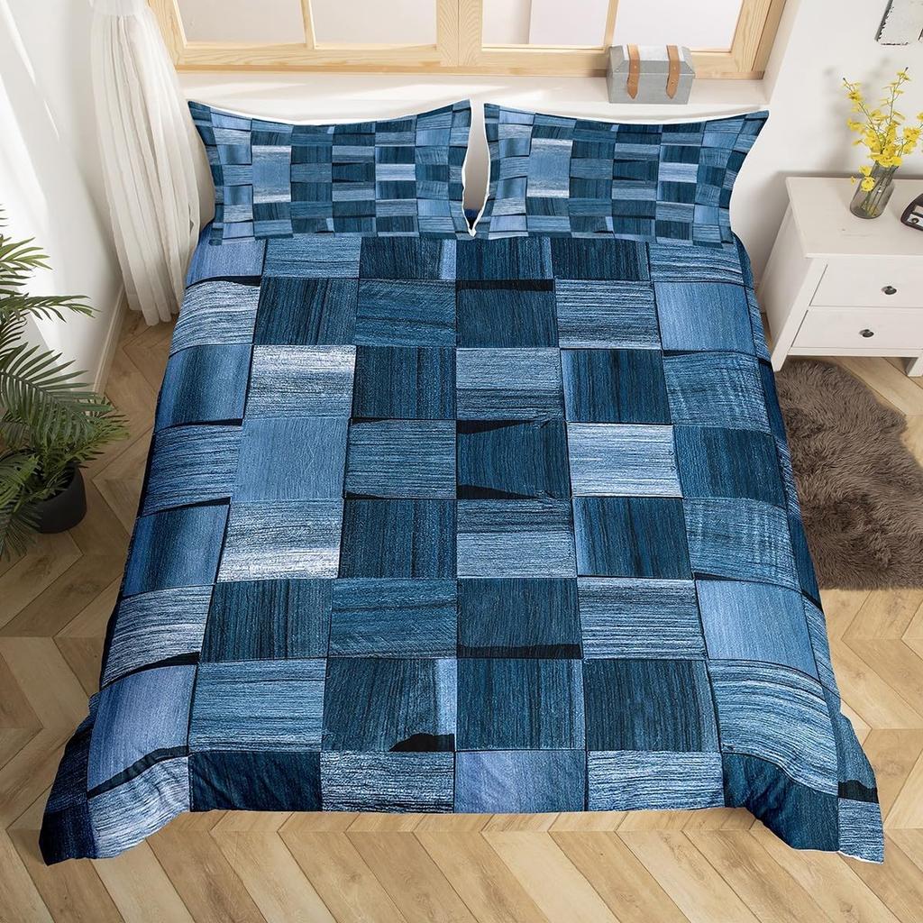 Pastel Plaid Duvet Cover Queen King Size Geometric Striped Watercolor Gradient Themed Bedding Set 3 Pcs For Kids Toddler Girls