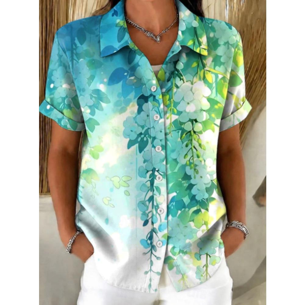 Damen Hemd Kurzarm Hemd Knopfleiste Bluse Floral Bedruckt Täglich Lässig Kragen Regulär Oberteile Täglich Sommer Frühling