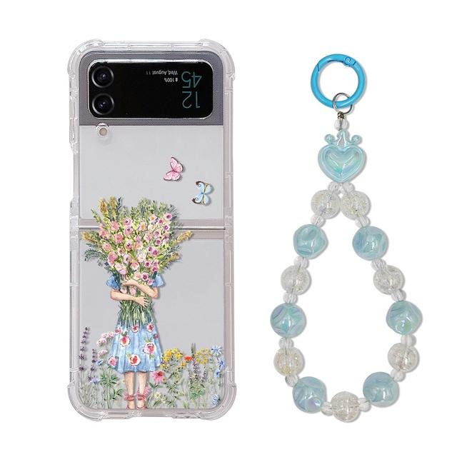 For Samsung Galaxy Z Flip 4 Zflip 3 5g Case Bouquet Girl Bracelet Transparent Soft Silicone Folding Shockproof Protection Cover