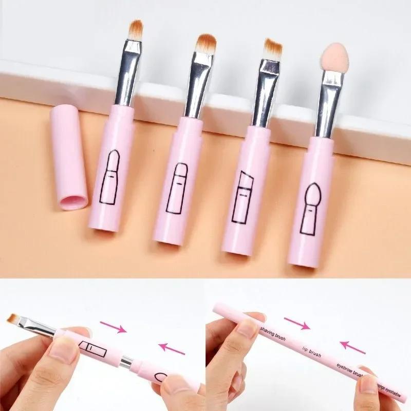 4 IN 1 Pennelli per trucco multifunzionali Set Gadget per trucco Pennello per ombretto staccabile per labbra Pennello per ombretto in spugna per viaggi a casa