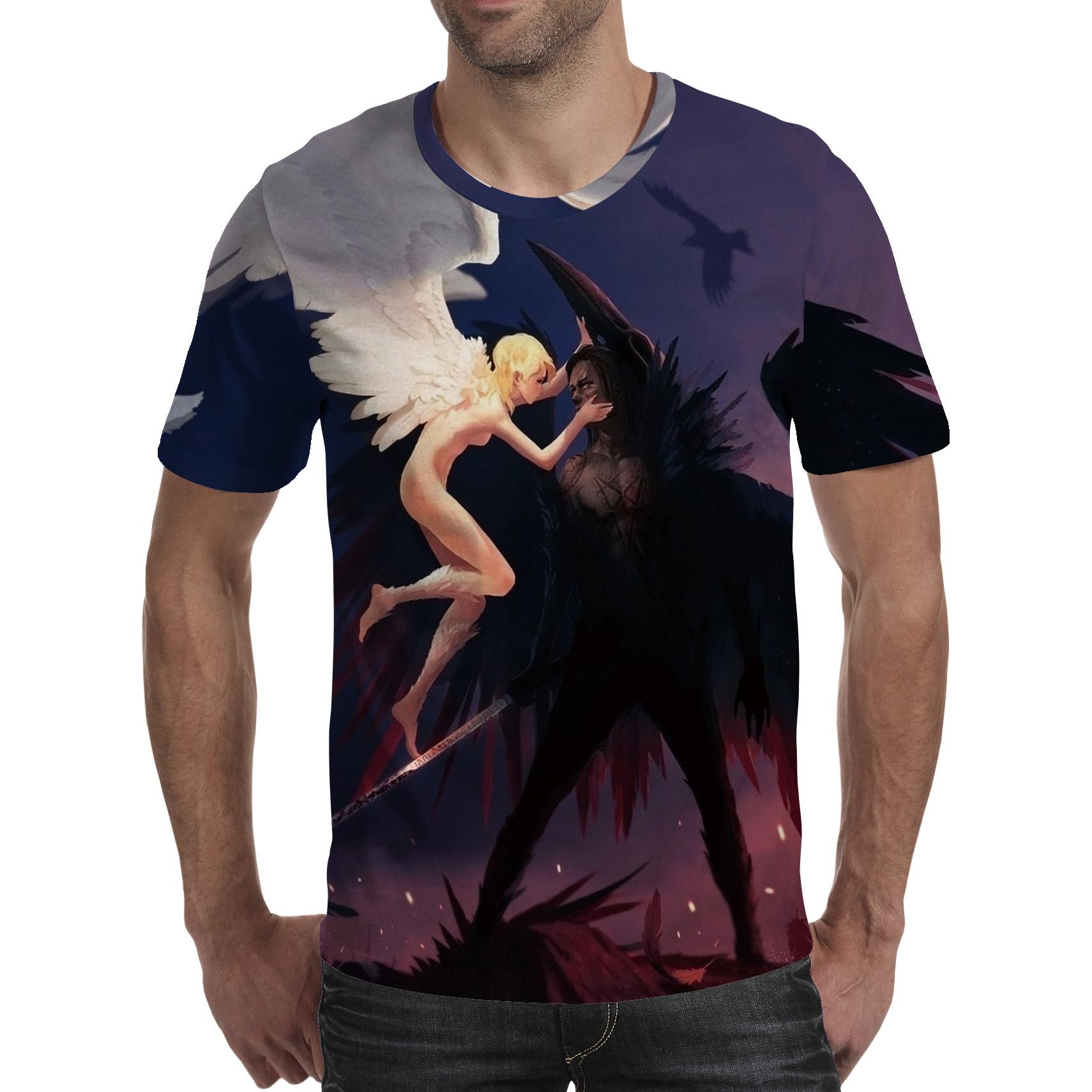 TIP723 Mannen T-shirt Geest Anime 3D Fluorescerende Angel Print T-shirt Unisex-Volwassen Hipster 3D T-shirts Straat Hip hop Oversized T-shirt XXL