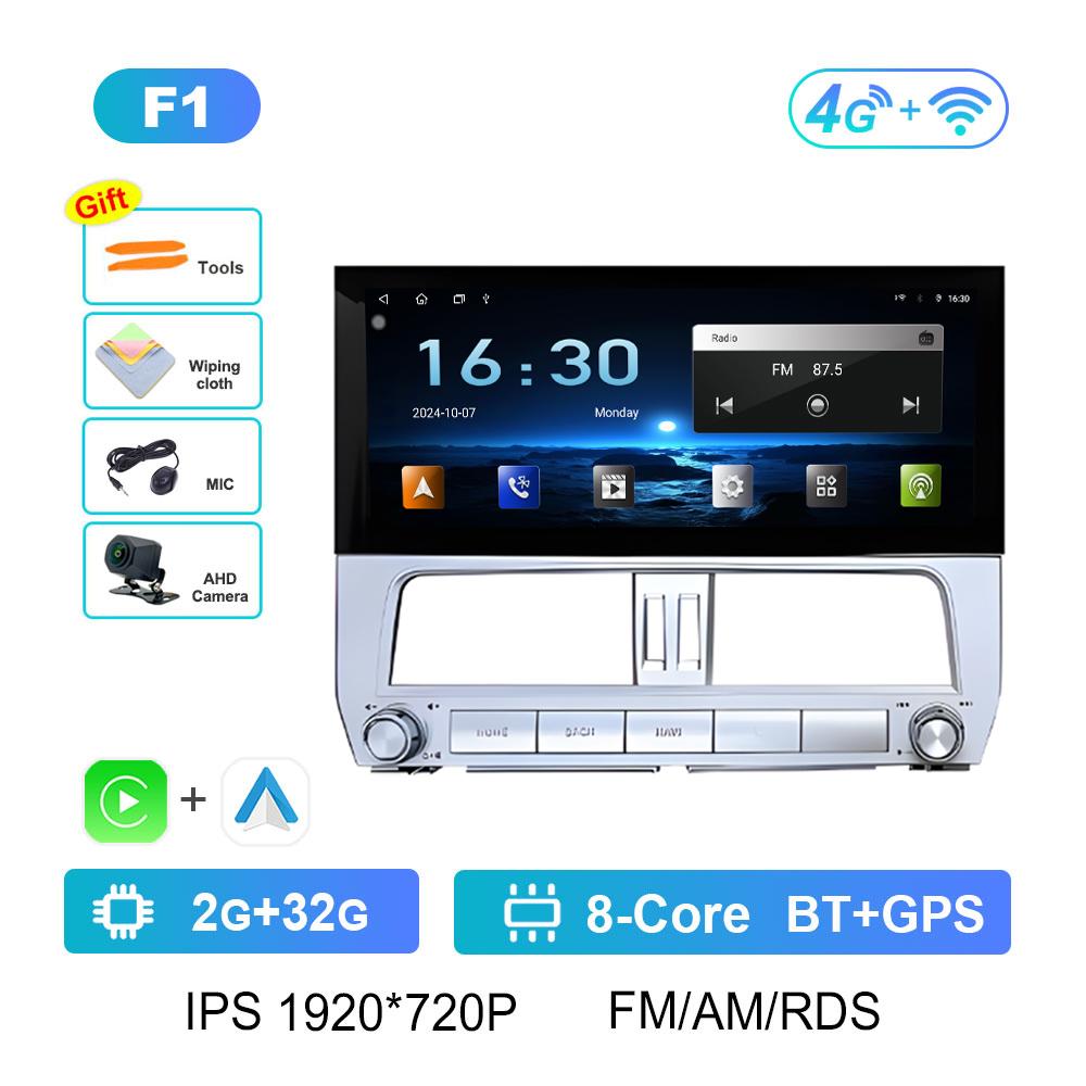 Navigation GPS Wireless Carplay Car Video for Toyota Prado 2018 Radio Player 12.3 Inch Autoradio Bluetooth Cooling Fan Head Unit