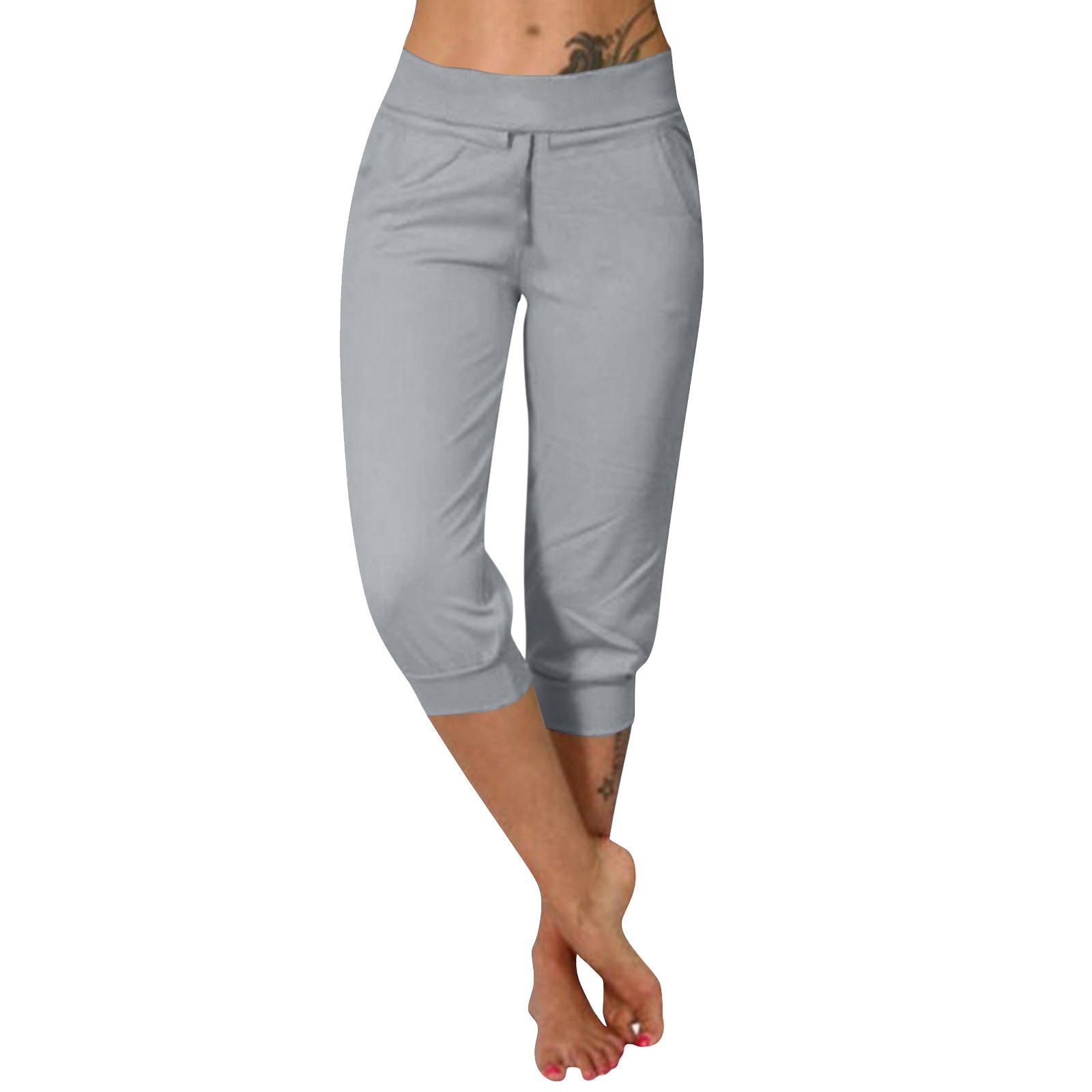 

Жіночі повсякденні літні однотонні штани на резинці з кишенями XXXL сірий колір