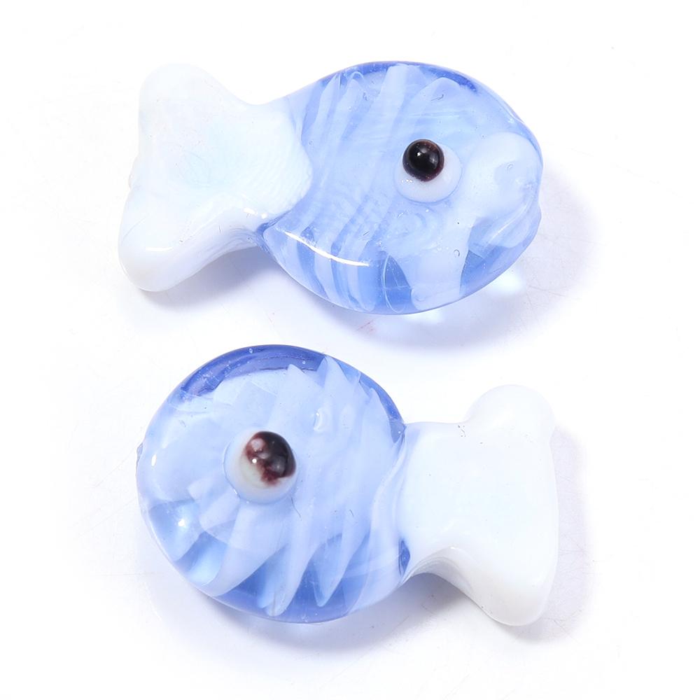 2pcs Fish Glass Beads 13X20mm Cute Colorful Stripe Lampwork Loose Spacer Beads For DIY Jewelry Making Bracelet Necklace Keychain