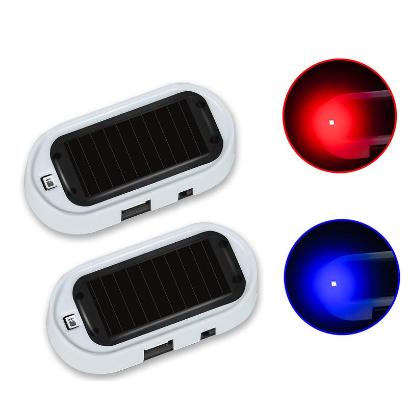 2Pcs LED Solar Powered Fake Security Light Simulated  Car Led Warning Light Wireless Strobe Signal Alarm Anti-Theft Caution Lamp