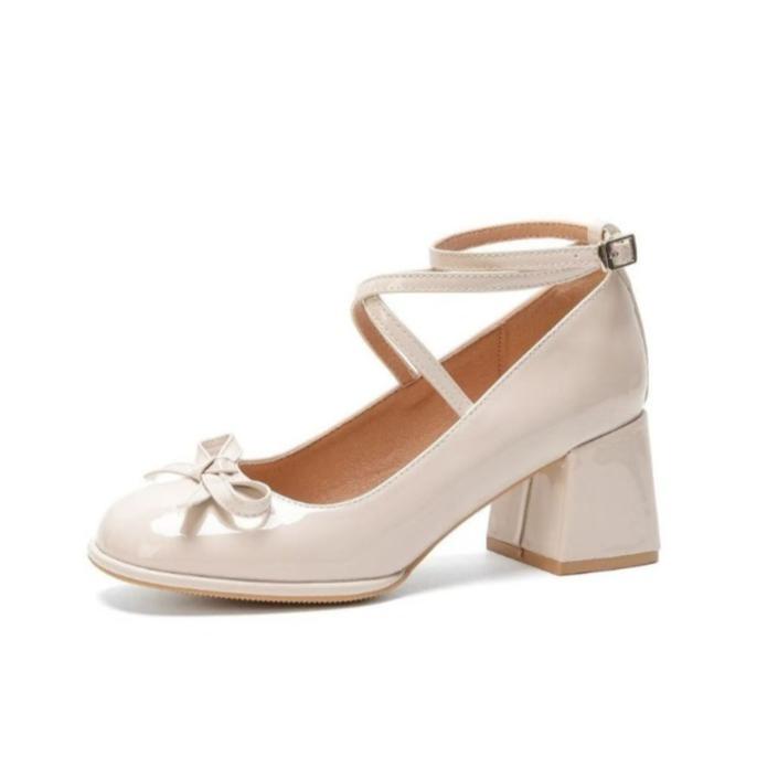 High Quality Red Mary Jane Shoes New Pumps Thick High Heels Lolita Square Toe Shoes for Women Fashion Party Leather Women Shoes