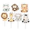 1set Jungle Safari Birthday Cake Topper Zoo Monkey Lion Jungle Party Sticker Animal Birthday Theme Cupcake Wrappers Cake Flag