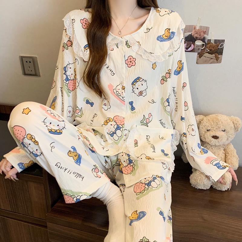 Cute High-Value Polka Dot Doll Collar Pajamas Women'S Cloud Cotton Long-Sleeved Student Loungewear Set