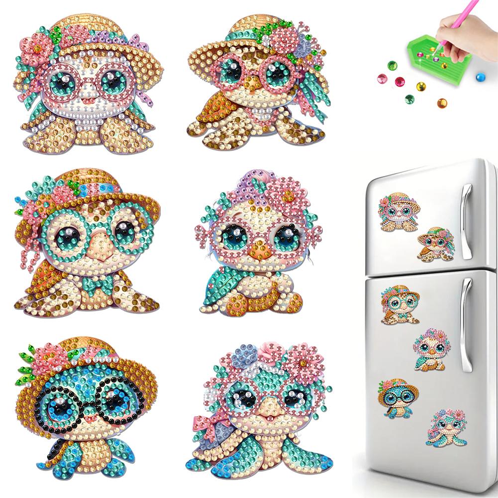 6Pcs Acrylic Colorful Pattern Diamond Painting Fridge Magnets Diamond Art Refrigerator Magnets Sticker for Beginners