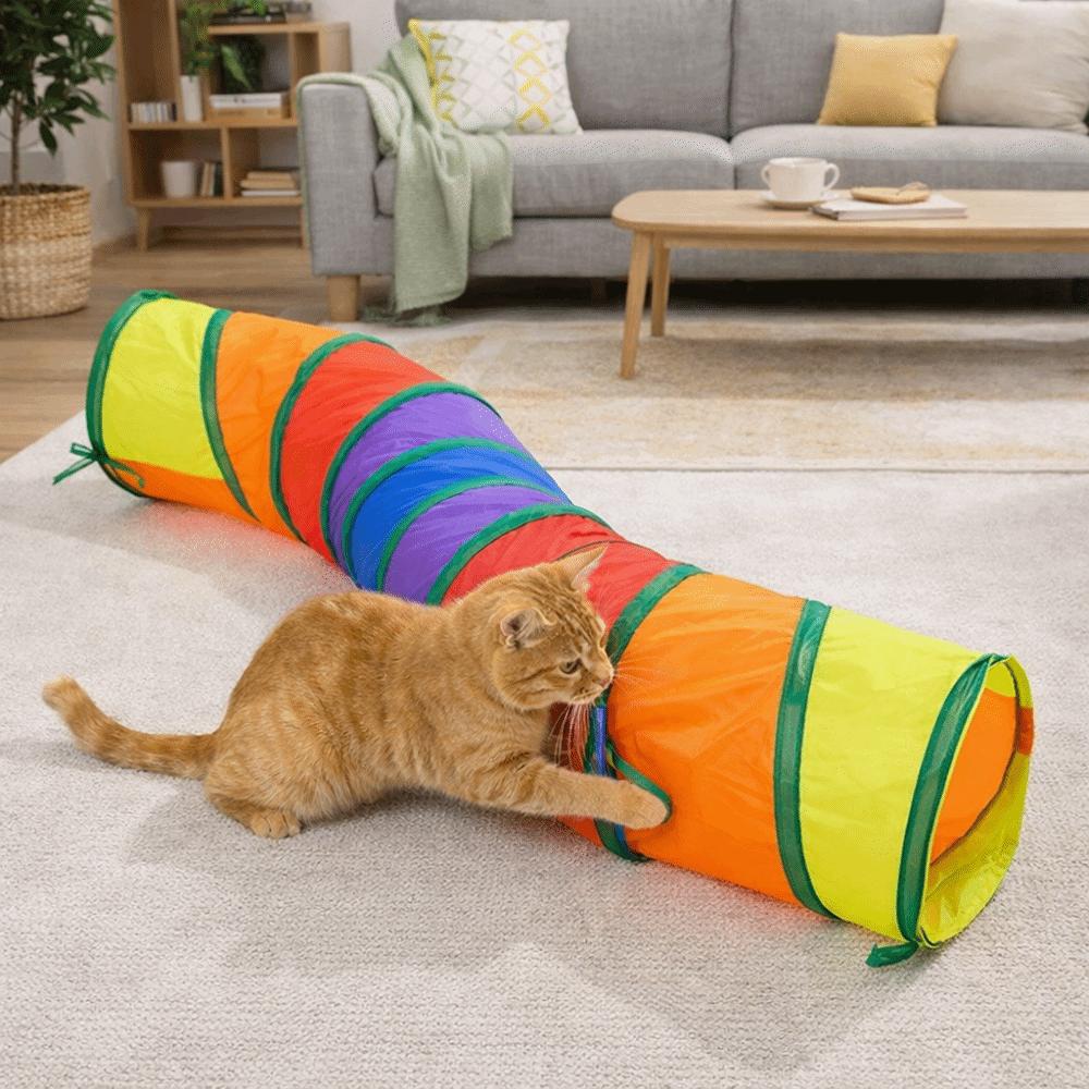 Colorful Folding Cat Tunnel Toys Interactive Pet Collapsible Tube Toy Cat Hiding Cave  Training