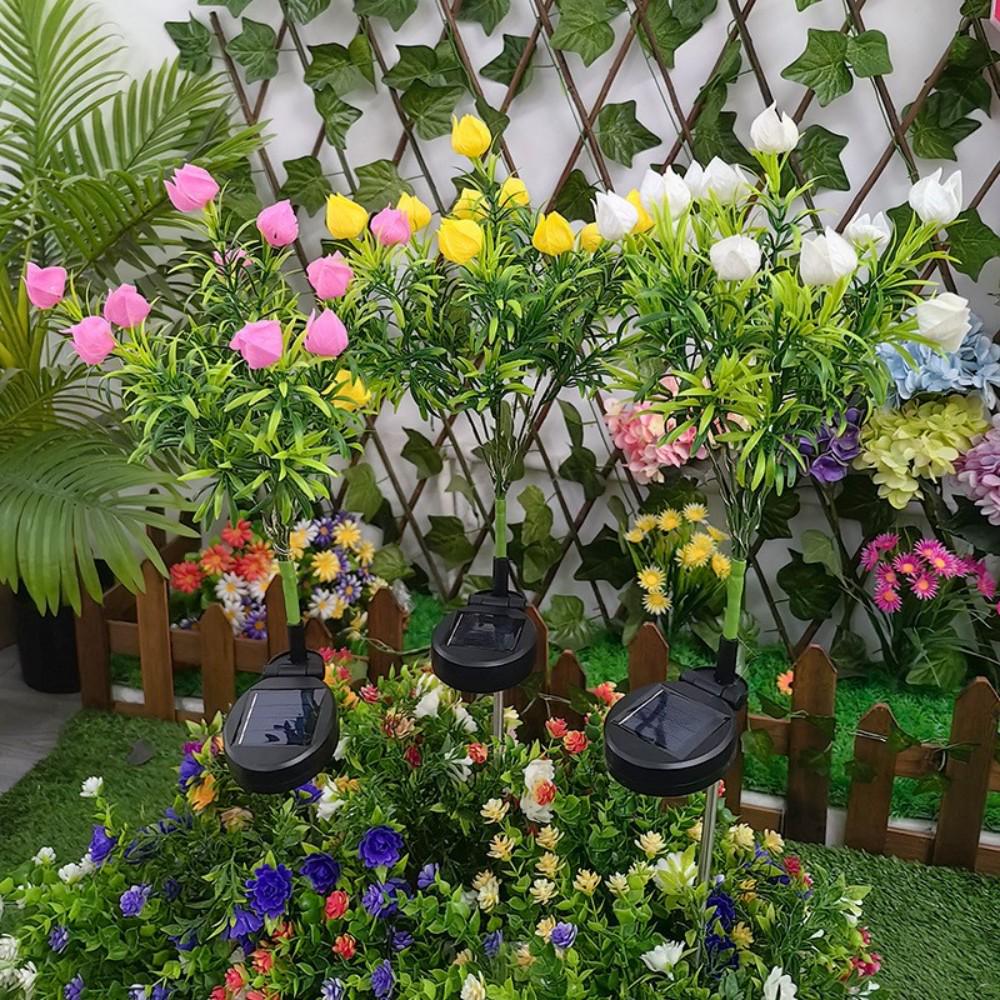 Solar Gardenia LED Flower Stake Light for Outdoor Decoration