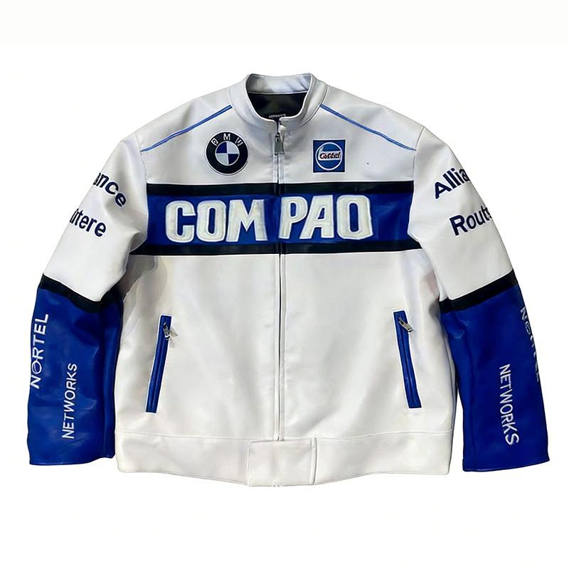 F1 Rennanzug Bestickte Lederjacke - Harley Retro Motorradstil, Baumwoll-Fahranzug, PU-Jacke