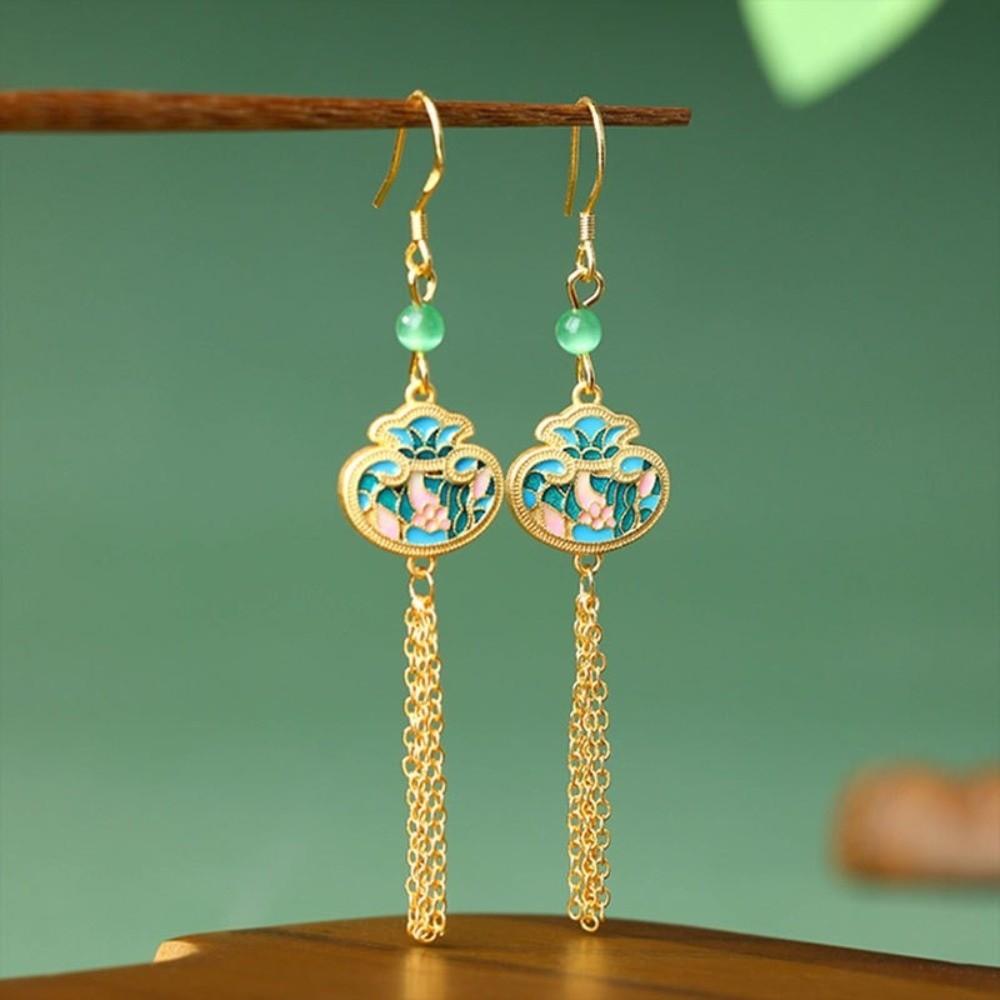 Tassel Antique Earrings Classical Water Drop Chinese Earrings Burning Blue Earrings  Party Style 3