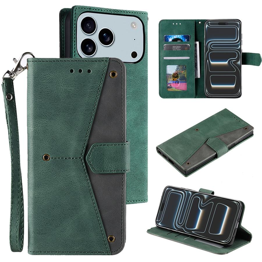 Chic Two-tone Wallet Phone Cases with Card Holder + Photo Frame Compatible with Xiaomi/Redmi/OPPO/VIVO/Huawei/Honor Handstrap Flip Cover