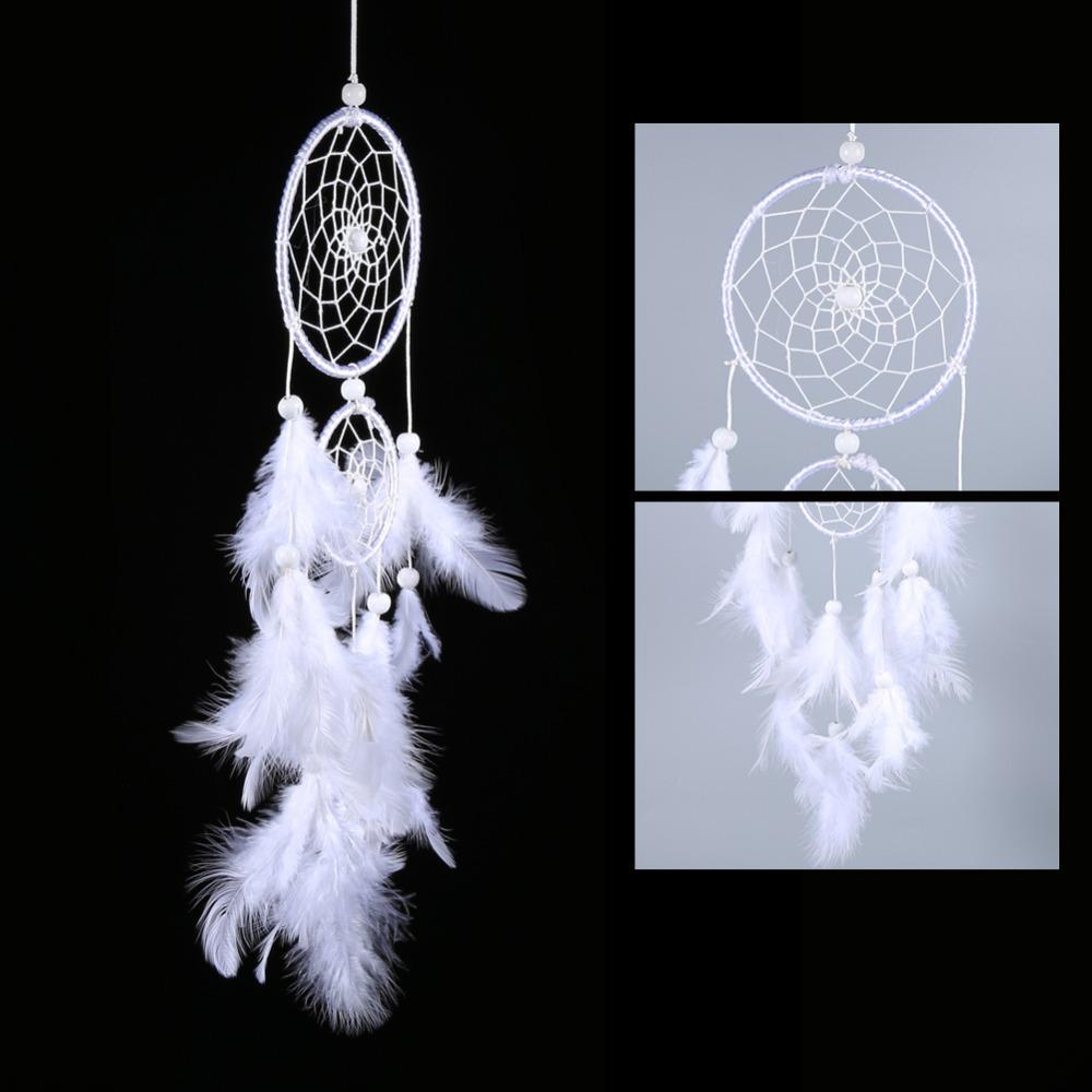Decorazione in piume etniche bianca fatta a mano acchiappasogni morbido in piume decorazione da appendere per studio