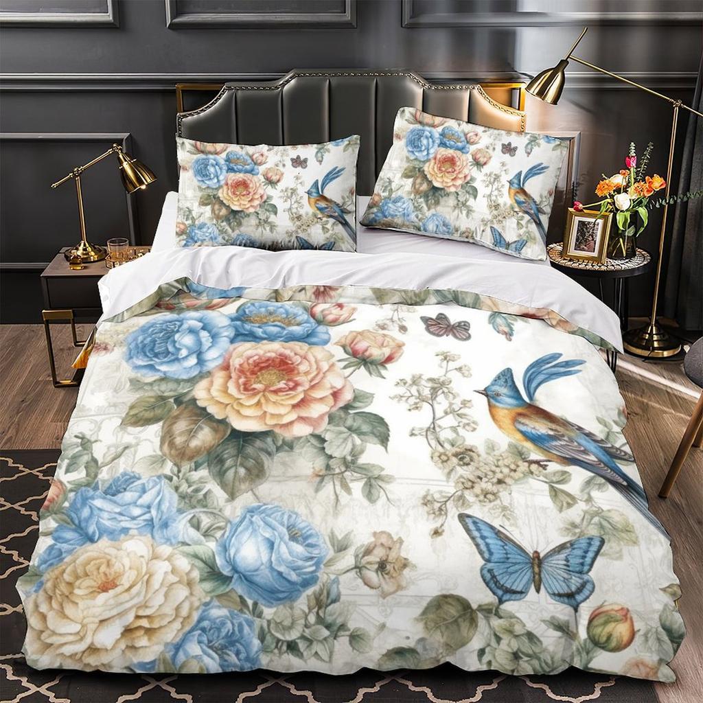 3D Digital Printing Hand-Painted Flower Series Quilt Cover Pillowcase Two Or Three-Piece Set Polyester Abraded