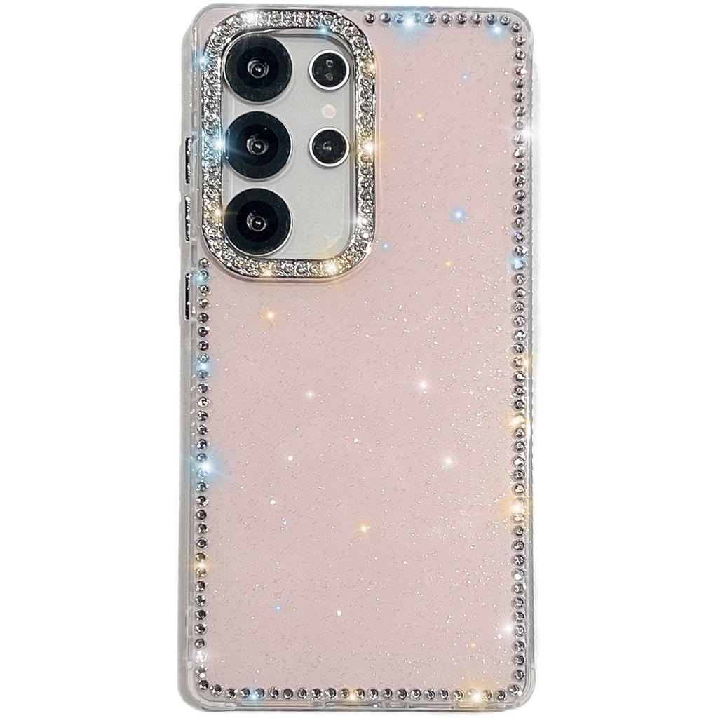 For Samsung Galaxy S24 Ultra Case Rhinestone Edge Glitter Back TPU+PC IMD Phone Cover