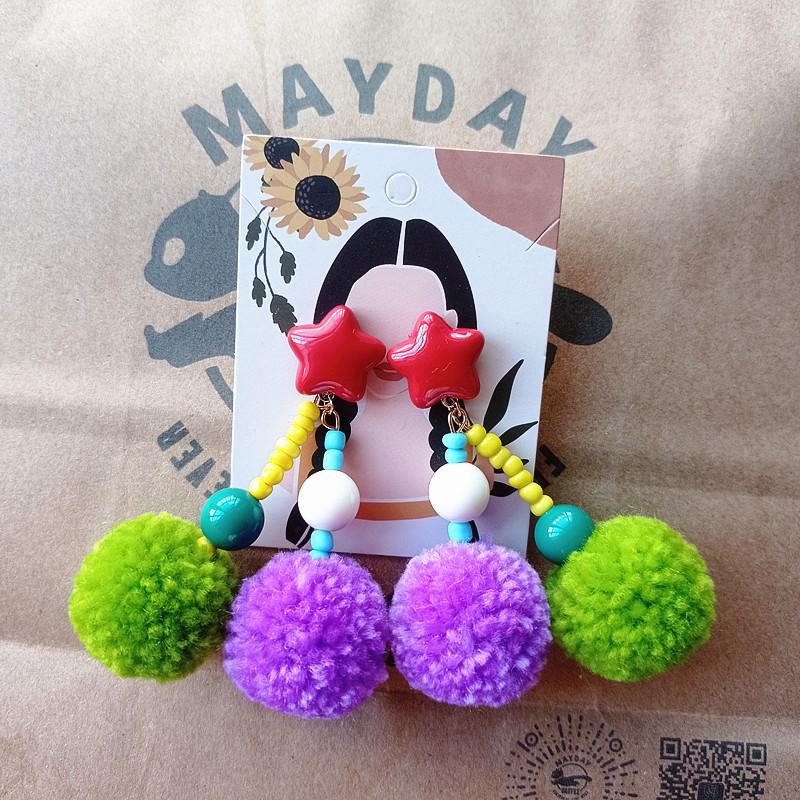 Herbst/Winter Übertriebene Woll-Ohrringe - Rot, Gelb, Lila Lange Schwanenhals Göttin Ohrclips für Frauen