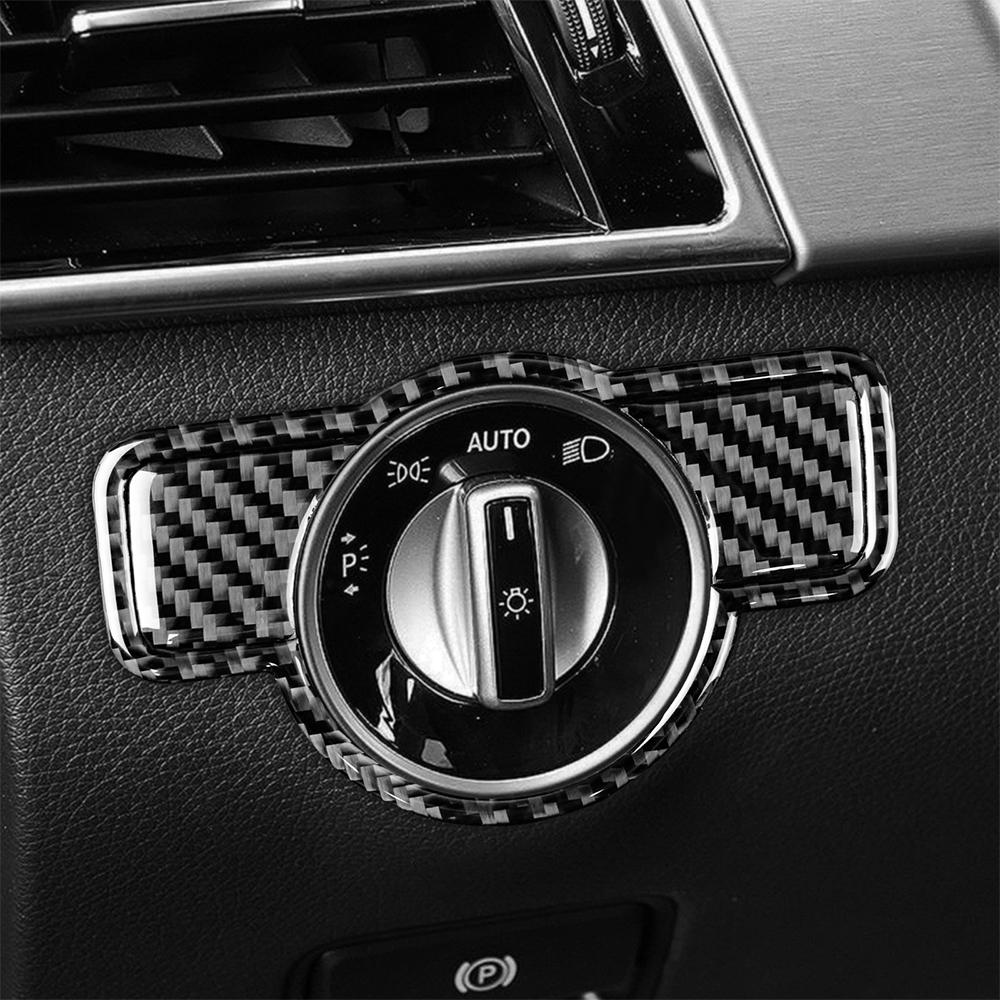 For Benz A B C E G CLA GLA GLE GLK Class Headlight Switch Cover Carbon Fiber Sticker Trim Car Interior Upgrade Automotive Parts