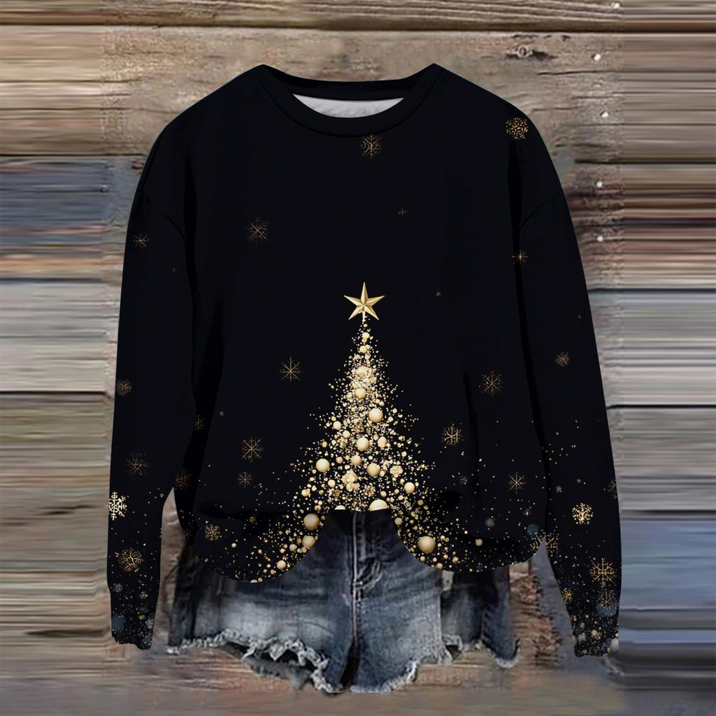 Women's Fashion Printed Long Sleeve Loose Round Neck Sweatshirt Top Fall