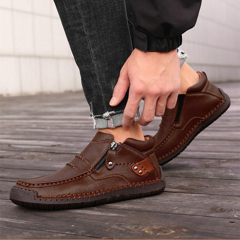 Plus Size Fashi Breathable No-Slip Cold-Resistant Comfortable Casual Outdoor Handmade Leather Autumn Winter Men Ankle Boots