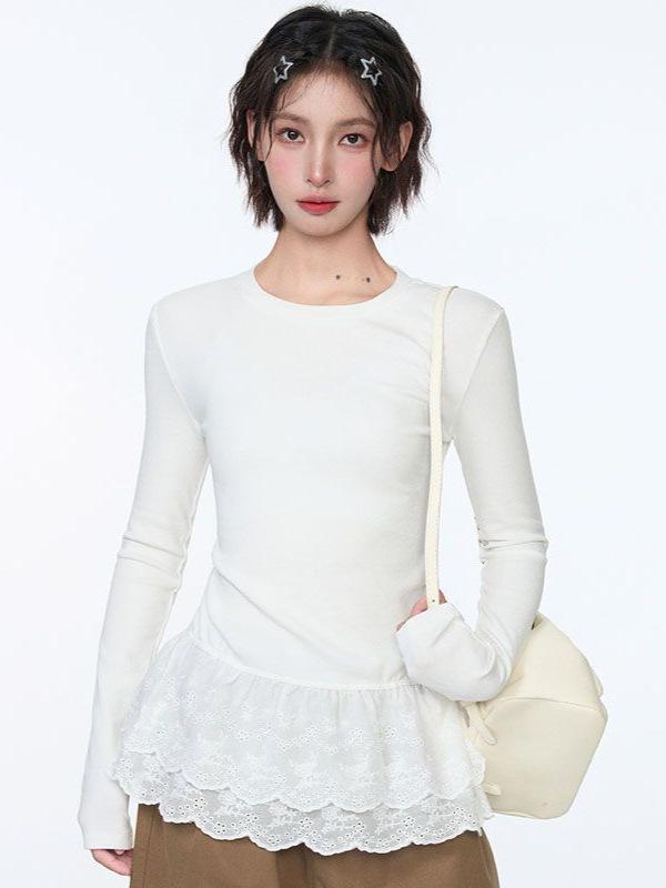 Autumn/Winter Pure Desire Lace Long Sleeve Slimming T-shirt for Women