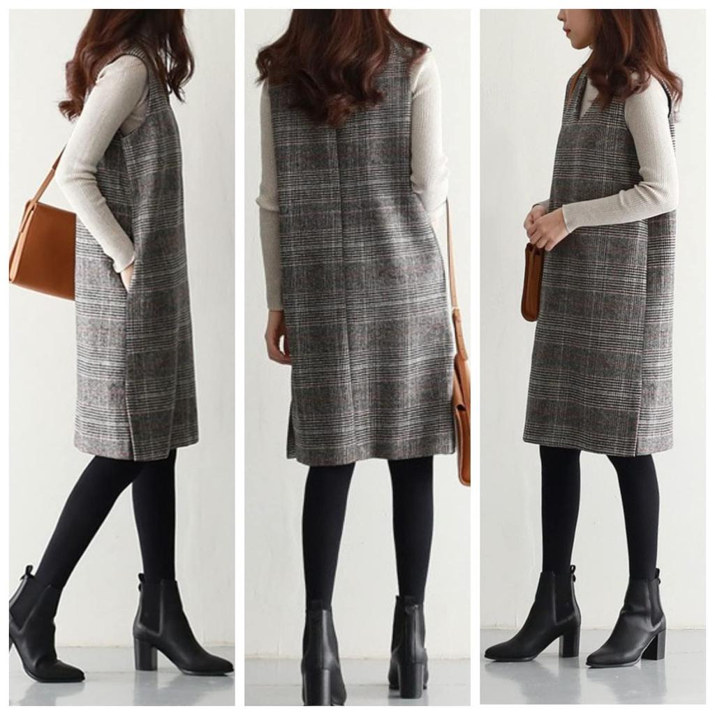 YOMORIO Houndstooth Check Perfect for Size XL Women's Spring/Autumn Dress, Sleeveless, V-Neck, Knee-Length, Stylish, Pattern, Simple, Casual,