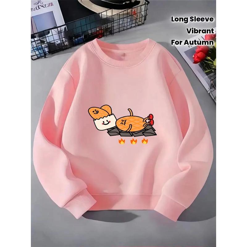 Girls' Crewneck Sweatshirt - Waffle Cat on Rocks with Machine Washable, Spring And Autumn, Sportswear And Casual Wear