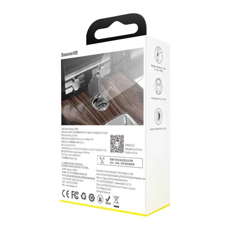 Mini Ładowarka Samochodowa Baseus Tiny Star, Usb, Qc 3.0, 30W (Szara)