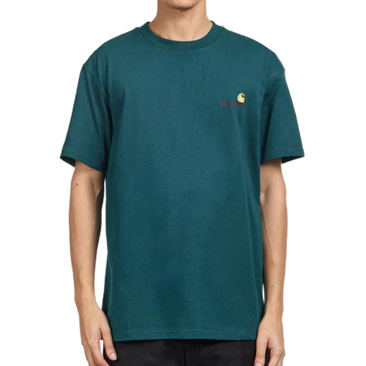 Carhartt WIP Besticktes Logo Print Rundhals Kurzarm T-Shirt Herren Oberteile Grün I029956-2M1-XX